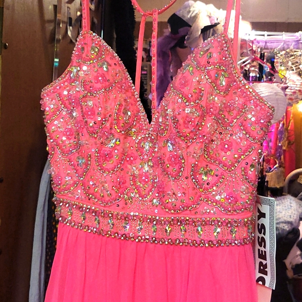 NWT Morilee Pink Sequins Chiffon Flowy Gown 12 L